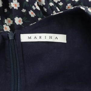 MARIHA フラワープリント ワンピース ロング 半袖 花柄 フレア カシュクール 36 紺 ネイビー