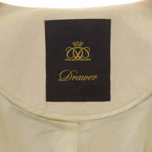 Drawer ラムレザー ノーカラーコート ミドル丈 総裏地 スナップボタン クリーム