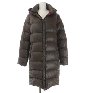 Deneb ダウンコート ロング フード付き ナイロン ジップアップ 40 ダークブラウン パープル