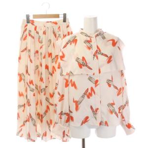 22SS リッププリント セットアップ ブラウス プリーツスカート 36 白 オレンジ