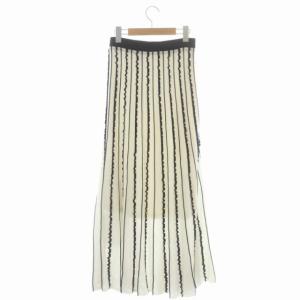 GRACE CONTINENTAL フリルラインニットスカート ロング フレア シルク混 36 ホワイト ブラック