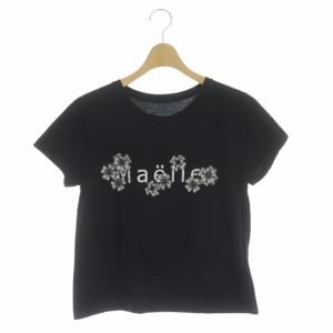 21SS ロゴTeeトップ 半袖 Tシャツ カットソー 刺繍 フラワーモチーフ 36 黒 ブラック