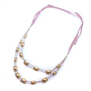 SWAROVSKI チョーカー ネックレス マルチストーン 2連 ゴールド色 ピンク 緑