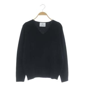 ウールカシミヤVネックニットプルオーバー セーター 長袖 ブラック
