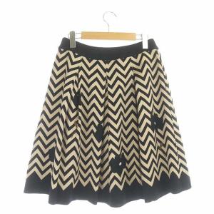 M'S GRACY カメリア フレアスカート 膝丈 タック 総柄 40 ベージュ ブラック