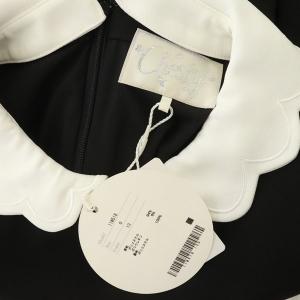 Chesty 2WAYスカラップワンピース プリーツ 膝丈 長袖 ドッキング 0 黒 白 ブラック ホワイト