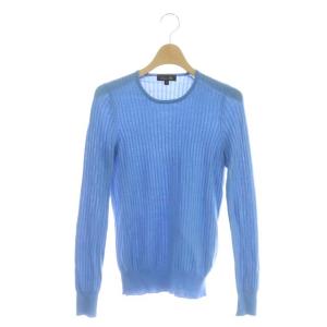 Drawer 18G クルーネックニット カットソー 長袖 リブ カシミアシルク混 1 青 ブルー