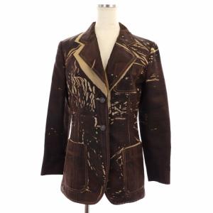 PRADA スーツ セットアップ 上下 シルク 総柄 テーラードジャケット 2B 台形スカート 膝丈 38 茶 ブラウン