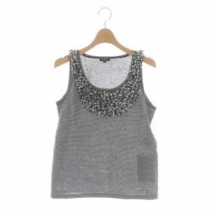 ギンガムフリル タンクトップカットソー ノースリーブ ボーダー チェック 34 黒 白 ブラック ホワイト P56104