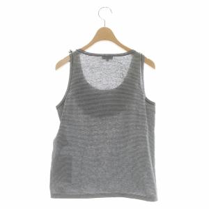 CHANEL ギンガムフリル タンクトップカットソー ノースリーブ ボーダー チェック 34 黒 白 ブラック ホワイト P56104