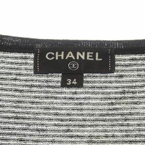 CHANEL ギンガムフリル タンクトップカットソー ノースリーブ ボーダー チェック 34 黒 白 ブラック ホワイト P56104