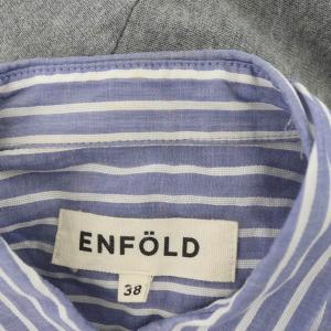 ENFOLD ストライプニットドッキングシャツワンピース ロング 長袖 リネン混 変形 38 紺 ネイビー グレー