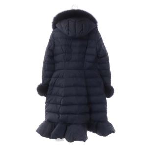 Chesty ファー付 ロングダウンコート フリル アウター ジップアップ フォックスファー フード 2WAY 0 紺 ネイビー