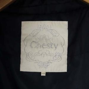 Chesty ファー付 ロングダウンコート フリル アウター ジップアップ フォックスファー フード 2WAY 0 紺 ネイビー