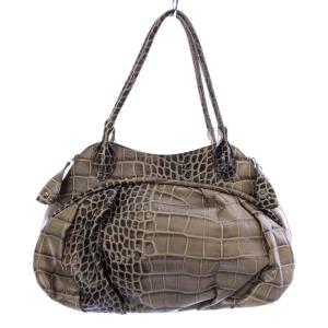 FURLA ハンドバッグ クロコ型押し レザー グレー B903BA15
