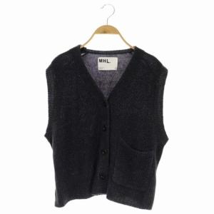 VINTAGE COTTON LINEN ニット ベスト Vネック リネン混 2 黒 ブラック グレー