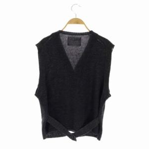 MHL. VINTAGE COTTON LINEN ニット ベスト Vネック リネン混 2 黒 ブラック グレー