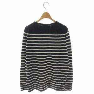 JOHN SMEDLEY クルーネックウールボーダーニット セーター 長袖 プルオーバー S グレー 白 ホワイト