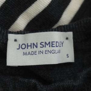 JOHN SMEDLEY クルーネックウールボーダーニット セーター 長袖 プルオーバー S グレー 白 ホワイト