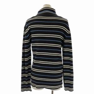 BURBERRY BLACK LABEL リブニット カットソー 長袖 プルオーバー マルチボーダー ロゴ刺繍 タートルネック 3 ネイビーグレー マルチカラー