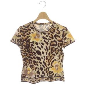 カットソー 半袖 クルーネック 花柄 プルオーバー M ベージュ 茶色 ブラウン マルチカラー