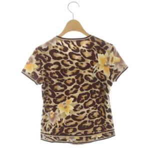 Leilian カットソー 半袖 クルーネック 花柄 プルオーバー M ベージュ 茶色 ブラウン マルチカラー