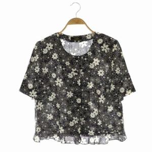 シャツ ブラウス 半袖 ノーカラー 花柄 ドット ペプラム 肩パット付き 大きいサイズ 13+ 紺 白 ネイビー ホワイト