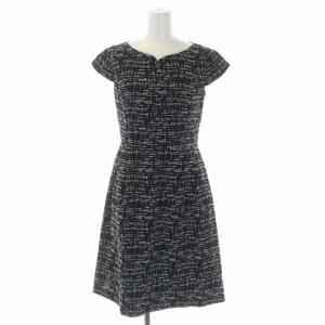 18AW PEBBLY ドレス ワンピース フレンチスリーブ ミモレ丈 ロング フレア タック 2 黒 白 ブラック ホワイト