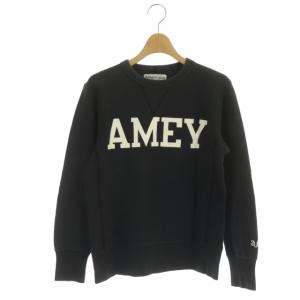 AMEY 裏起毛 スウェット プルオーバー トレーナー ロゴ M 黒 白 ブラック ホワイト