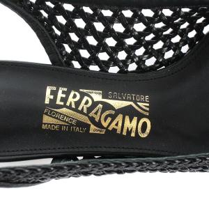 Salvatore Ferragamo ミュール サンダル ヴァラリボン メッシュ レザー 6.5 24.5cm 黒 ブラック