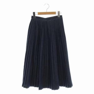 20SS デニムチョウプリーツスカート ロング 34 紺 ネイビー