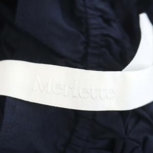 Merlette MAJORELLE シャーリングブラウス 長袖 フリルカラー プルオーバー 紺 ネイビー