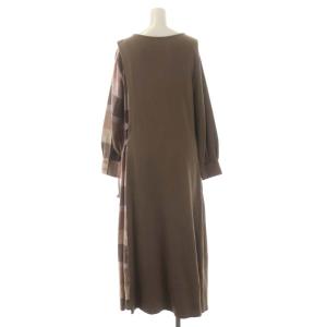 BLUE LABEL CRESTBRIDGE 22SS コンパクトクリアポンチワンピース 切替 チェック ロング 長袖 36 カーキブラウン マルチカラー