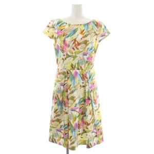 ワンピース 半袖 ミモレ丈 ロング 総柄 38 マルチカラー