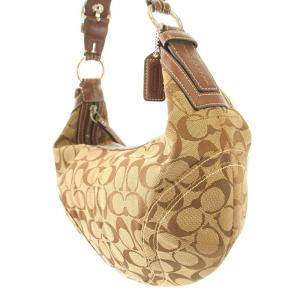 COACH ワンショルダーバッグ キャンバス レザー 切替 ロゴチャーム 茶 ブラウン ベージュ 10074