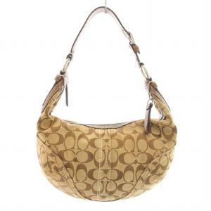 COACH ワンショルダーバッグ キャンバス レザー 切替 ロゴチャーム 茶 ブラウン ベージュ 10074