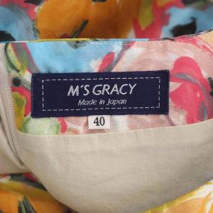 M'S GRACY フラワー ワンピース ミモレ丈 ロング 花柄 半袖 40 マルチカラー