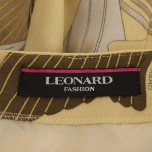 LEONARD FASHION フラワープリント ワンピース 膝丈 七分袖 38 ベージュ ブラウン イエロー
