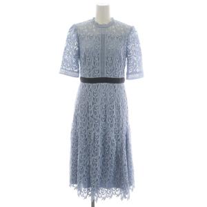コードレースワンピース ロング ミモレ丈 七分袖 36 水色 ライトブルー
