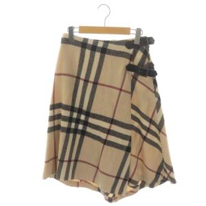 ノバチェック ウール ラップスカート ひざ丈 アシンメトリー 38 ベージュ 黒 赤
