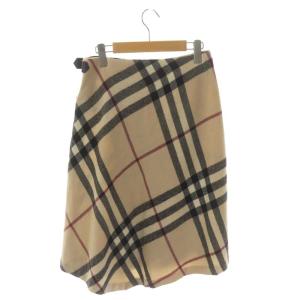BURBERRY LONDON ノバチェック ウール ラップスカート ひざ丈 アシンメトリー 38 ベージュ 黒 赤