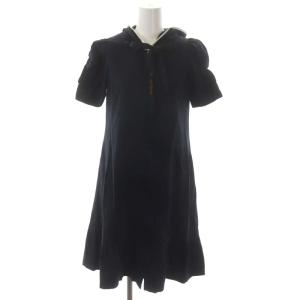 22年 ジップパーカーワンピース 膝丈 半袖 インナー付き 36 紺 ネイビー