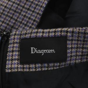 Diagram GRACE CONTINENTAL チェックプリーツワンピース ロング マキシ丈 九分袖 フェイクレイヤード ウール 36 紫 黒  ベージュ