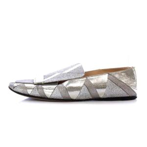Sergio Rossi A77990-MFN242 SR1 ラメスリッポンシューズ フラット スクエアトゥ レザー 39 26cm シルバー色