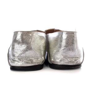 Sergio Rossi A77990-MFN242 SR1 ラメスリッポンシューズ フラット スクエアトゥ レザー 39 26cm シルバー色