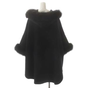 GRACE CONTINENTAL ファー付フードポンチョ アウター ウール フォックスファー F ブラック