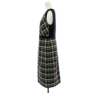 GRACE CONTINENTAL チェックレースワンピース ロング ノースリーブ 38 M 黒 ブラック