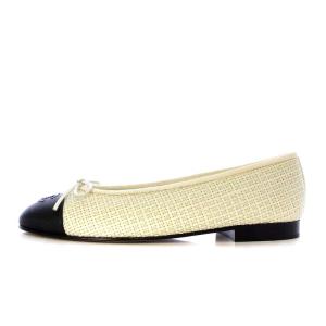 CHANEL バレエシューズ パンプス ローヒール ココマーク リボンモチーフ ラメ 39 26cm 白 ホワイト