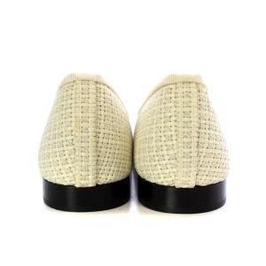 CHANEL バレエシューズ パンプス ローヒール ココマーク リボンモチーフ ラメ 39 26cm 白 ホワイト