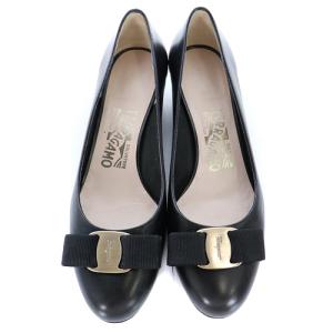 Salvatore Ferragamo パンプス ヴァラ チャンキーヒール レザー 5.5 23cm 黒 ブラック